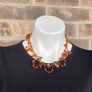 Amber Tone Beaded Fringe Necklace
